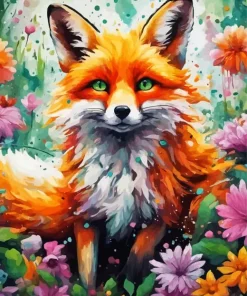 Fox With Flowers Art Diamond Painting