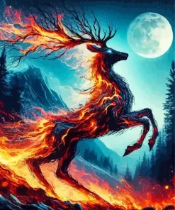 Full Moon And Deer Diamond Painting
