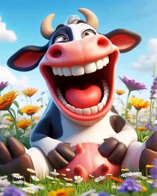 funny cow laughing Diamond By Numbers Funny Cow Laughing Diamond Painting