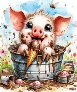 Funny Pig Eating Ice Cream Art Diamond Painting