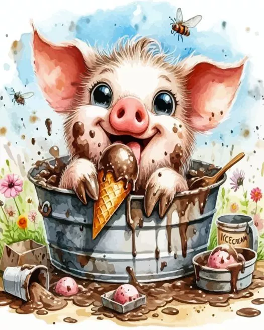 funny pig eating ice cream art Diamond Paintings Funny Pig Eating Ice Cream Art Diamond Painting
