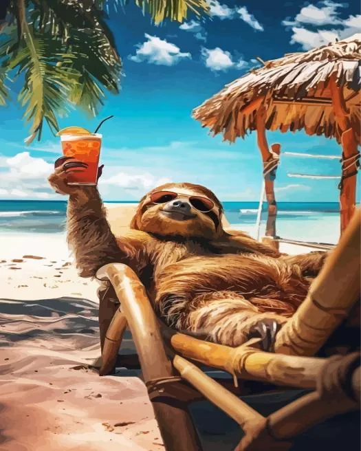 funny sloth in vacation Diamond By Numbers Funny Sloth In Vacation Diamond Painting