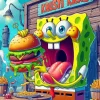 Funny Spongebob Eating Burger Diamond Painting