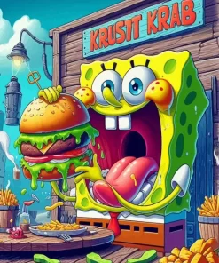 Funny Spongebob Eating Burger Diamond Painting