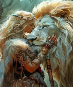 Girl Hugging Lion Diamond Painting
