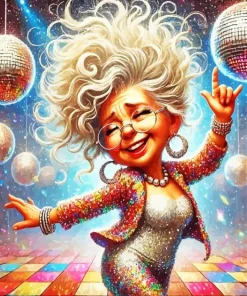 Happy Funny Old Lady Dancing Diamond Painting