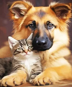 Kitten And German Shepherd Diamond Painting