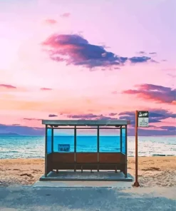 Korea Bus Stop At Sunset Diamond Painting