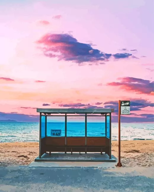 korea bus stop at sunset Diamond Paintings Korea Bus Stop At Sunset Diamond Painting