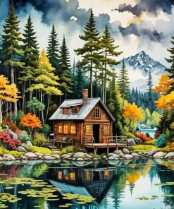 Lakeside Cabin Diamond Painting