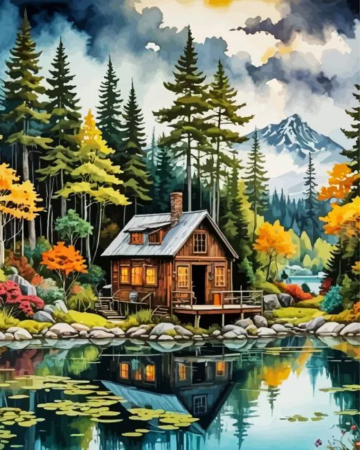 lakeside cabin Diamond By Numbers Lakeside Cabin Diamond Painting