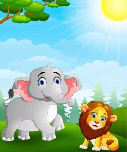 Lion And Elephant Diamond Painting