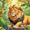 Lion And Parrots Diamond Painting