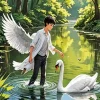 Man And Swan Diamond Painting