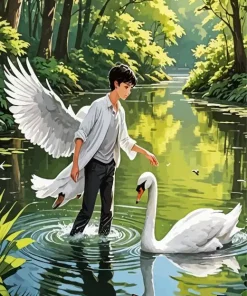 Man And Swan Diamond Painting