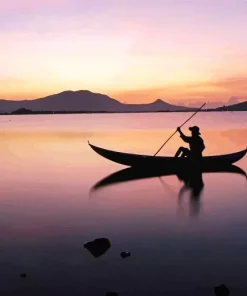 Man In Boat Silhouette Diamond Painting