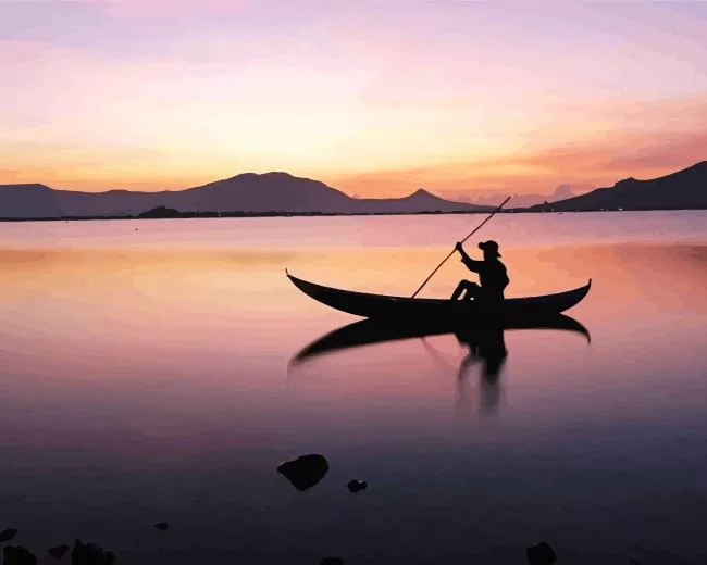 man in boat silhouette Diamond Paintings Man In Boat Silhouette Diamond Painting