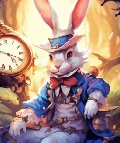 White Bunny Alice In Wonderland Diamond Painting